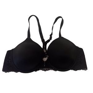 Maidenform‎ Women's Size 36B Black Front Clip Clasp Padded Bra Lace Detail